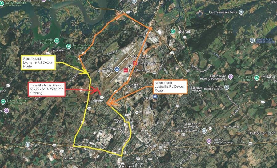 Section of Louisville Road in Alcoa to close as part of pedestrian bridge construction