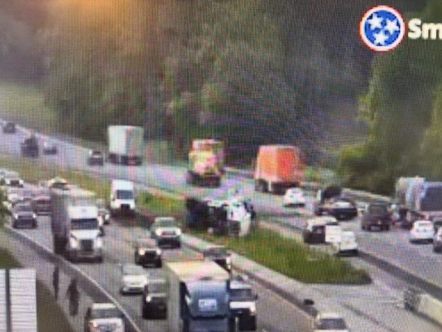 Overturned tractor trailer on I-40 near Strawberry Plains