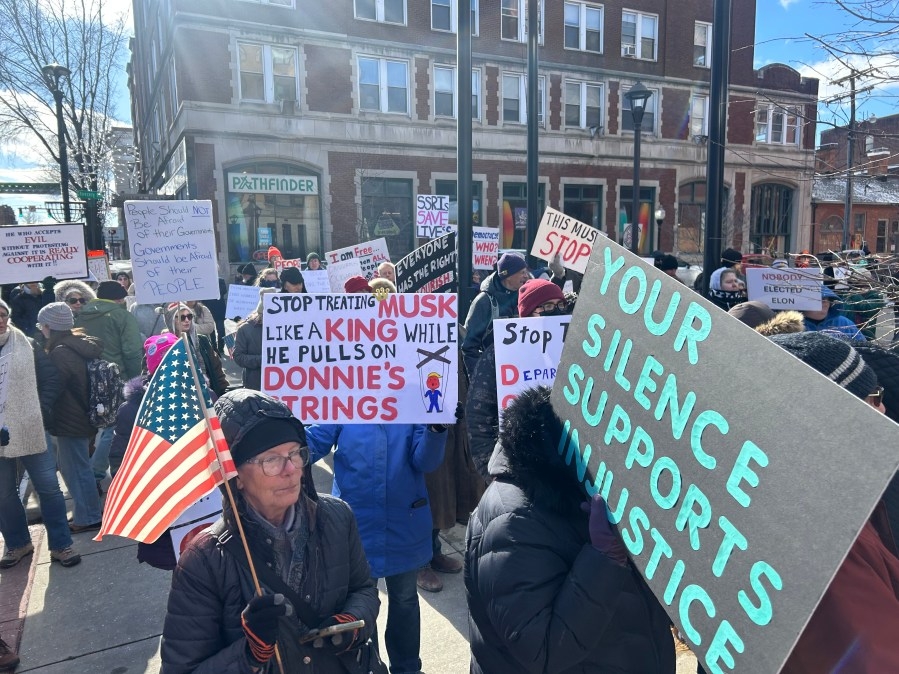 Hundreds gather in Morgantown as part of nationwide protest against Trump, DOGE
