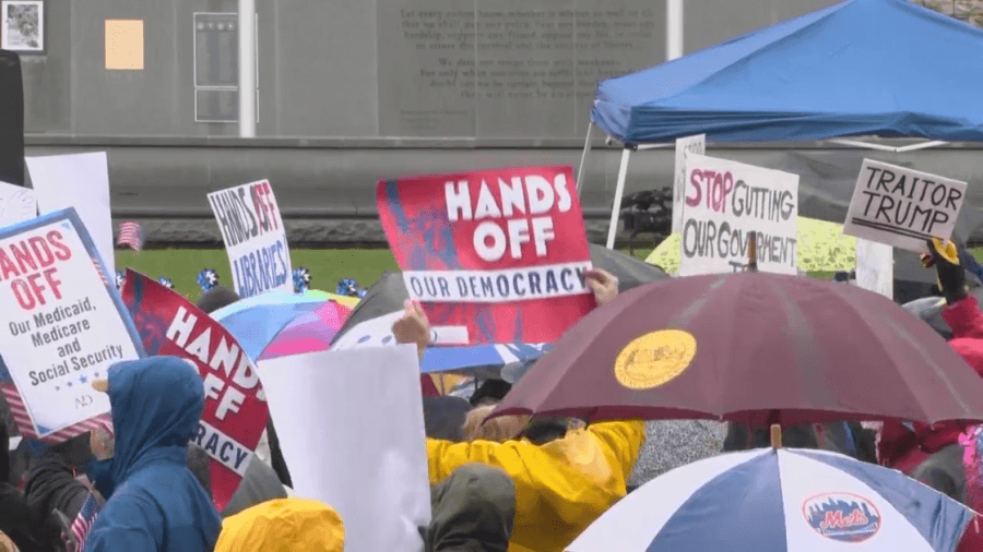 Protesters gather in Scranton to say ‘Hands off!' to Trump administriation