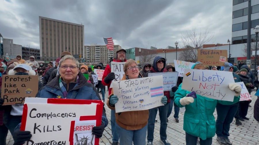 Protestors march in Wilkes-Barre against DOGE cuts