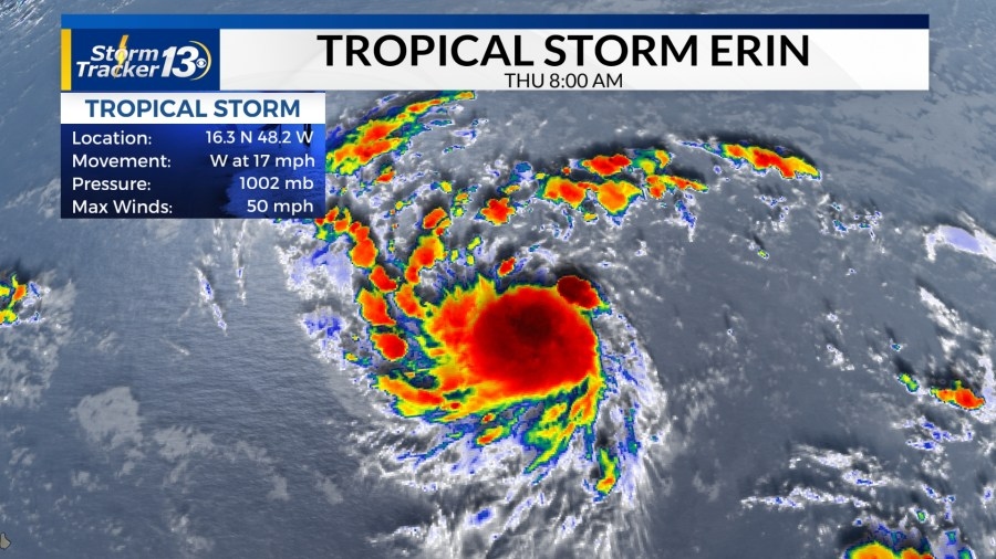 Tropical Storm Erin pushes west toward Puerto Rico, Hispaniola