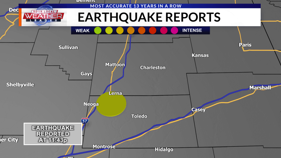 Earthquake confirmed in Cumberland, Coles Counties Monday Night
