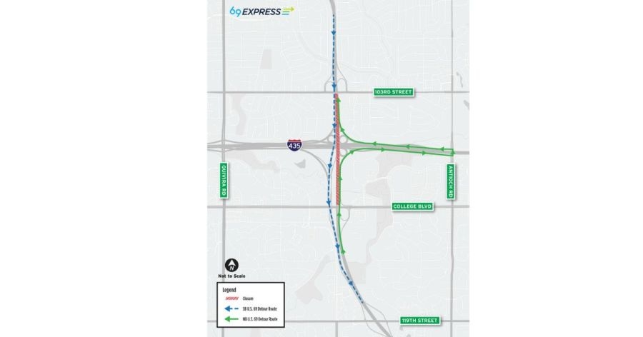 Part of U.S. 69 closing overnight in Overland Park for ongoing project
