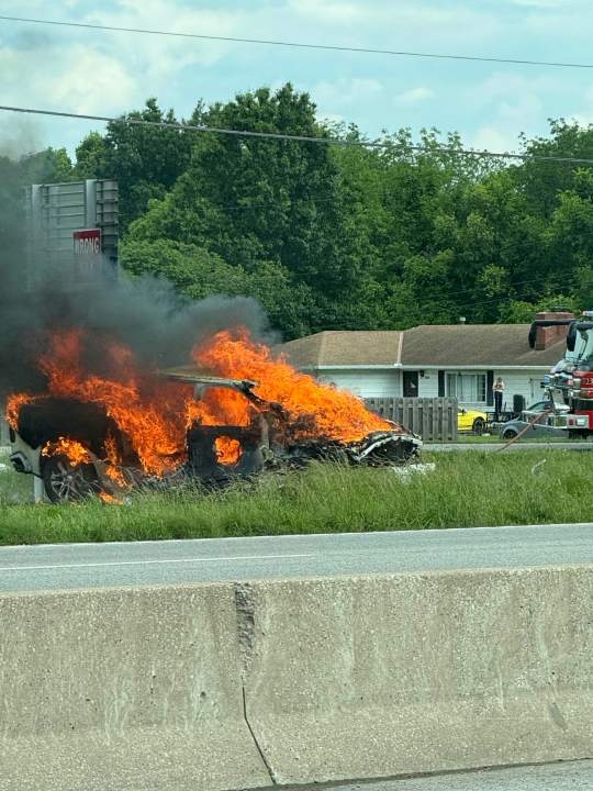 Two people hospitalized after fiery crash near I-49 in Grandview, police say