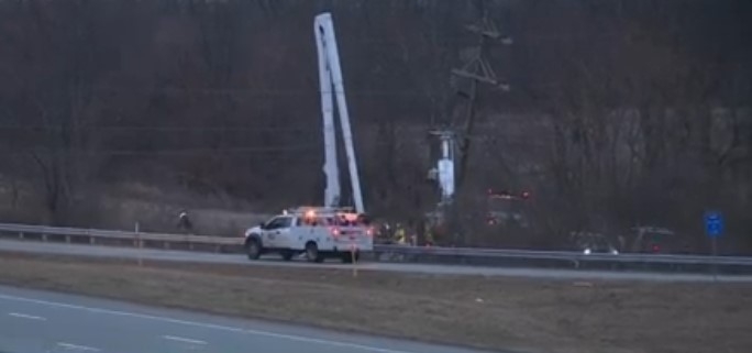 Power lines laying across I-64 following Clark County transformer fire