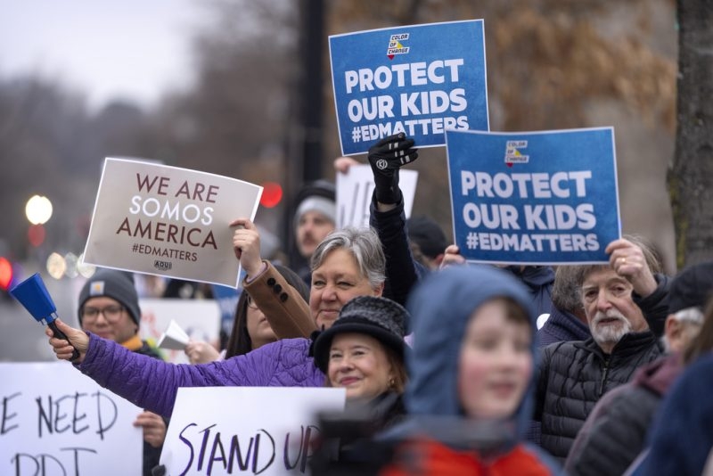Protesters rally against Department of Education layoffs