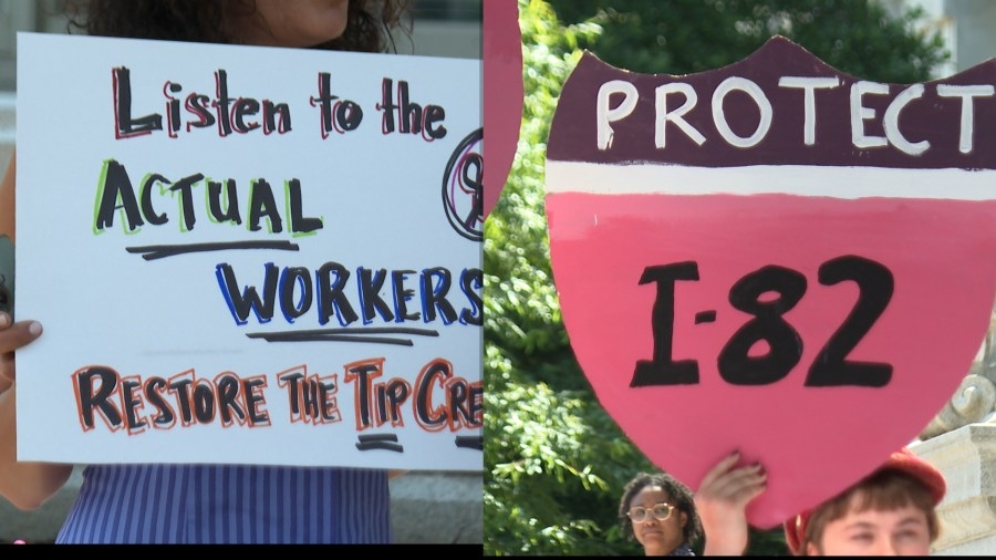 Restaurant owners, workers hold competing rallies over potential repeal of Initiative 82