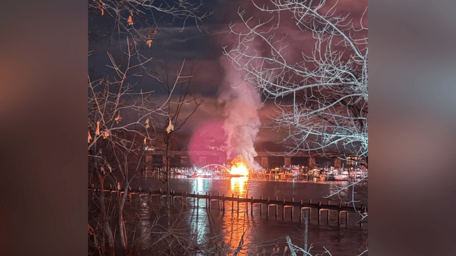 Boat engulfed in flames at Stafford County marina