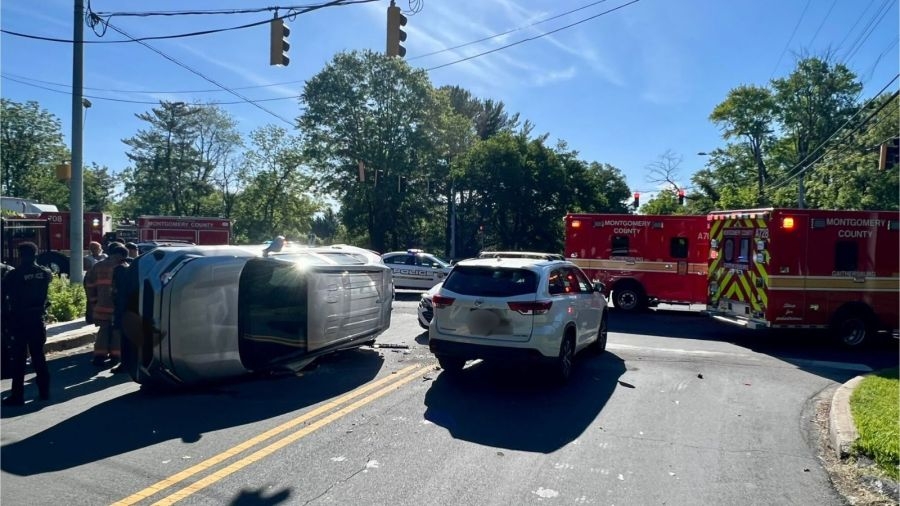 PHOTOS: Car overturns in multi-vehicle crash in Montgomery County