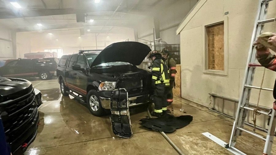 Vehicle catches fire in Evansville Fire Department Administration building