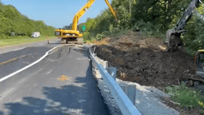 Shifted grounds, heavy rain prompt emergency repairs on I-69