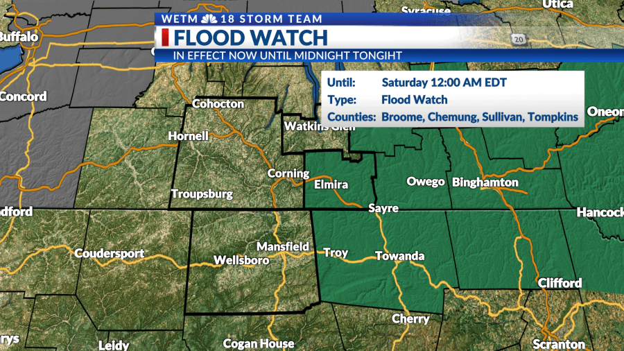 A Flood Watch is in effect for a portion of the Twin Tiers
