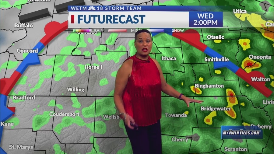 Get into the upcoming midweek rain, Twin Tiers. But, sunshine starts the weekend.
