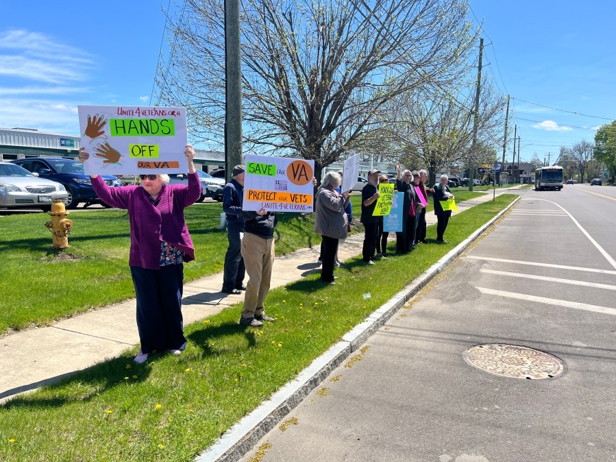 Protesters rally in Elmira opposing federal cuts to veterans' benefits