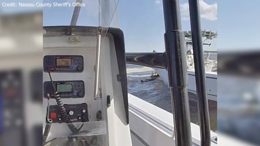 WATCH: Florida deputies, good Samaritan save man clinging to anchor line after falling overboard