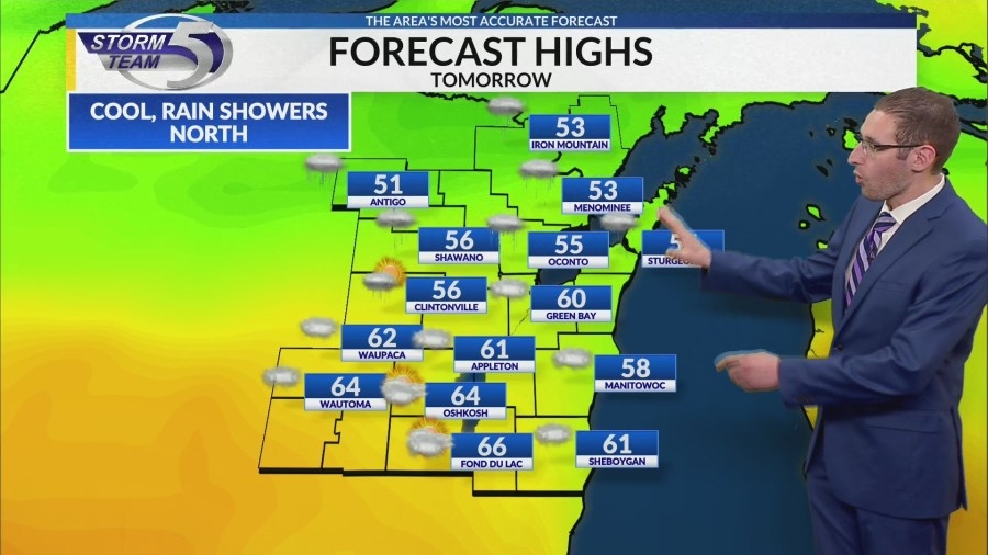 Rain showers and cooler temperatures tomorrow