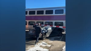 Car, Commuter Rail train collide on tracks in Canton