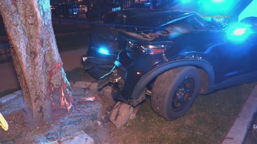 3 CPD officers injured after crashing into tree while pursuing stolen car on Northwest Side overnight