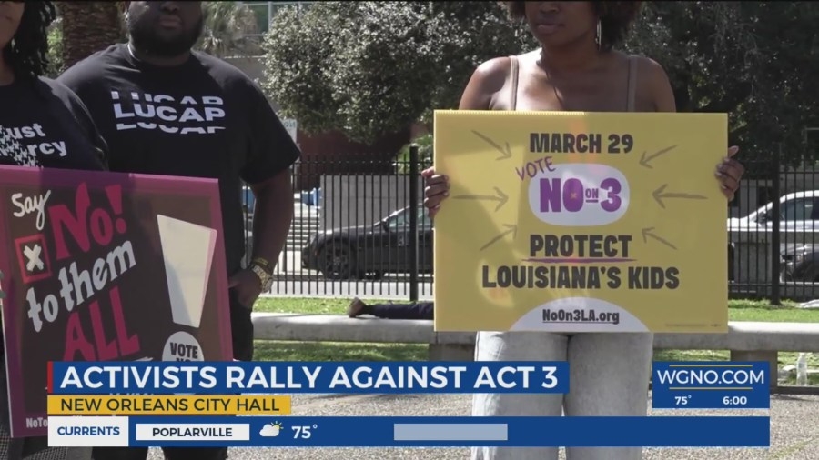 Civil rights activists protest Act 3 near New Orleans City Hall