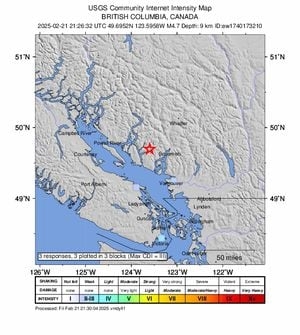 4.8 magnitude earthquake reported north of Vancouver, B.C.