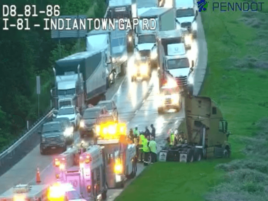 Jackknifed tractor-trailer causing delays on Interstate 81 Southbound in Lebanon County