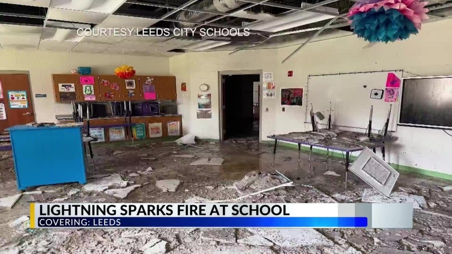 Cleanup underway at Leeds Primary School after lightning strike starts fire
