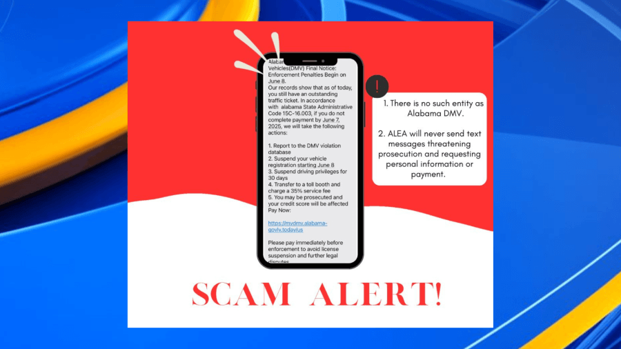 Alabama Law Enforcement Agency warns public of ‘Alabama DMV' phishing scheme