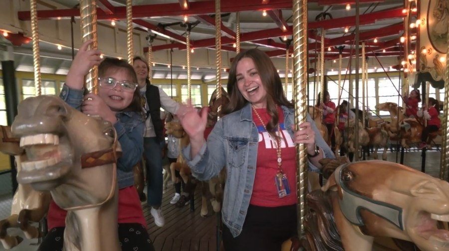 Elementary students join Mayor Kraham for first carousel ride of the season