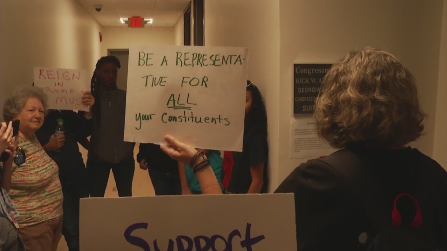 Protestors gather at Congressman Rick Allen's Augusta office