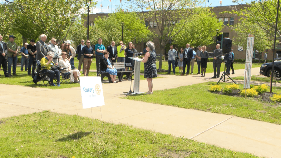 Erie Rotary Club unveils new peace pole at Griswold Park