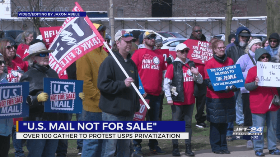 Erie postal workers, community protest potential privatization of USPS
