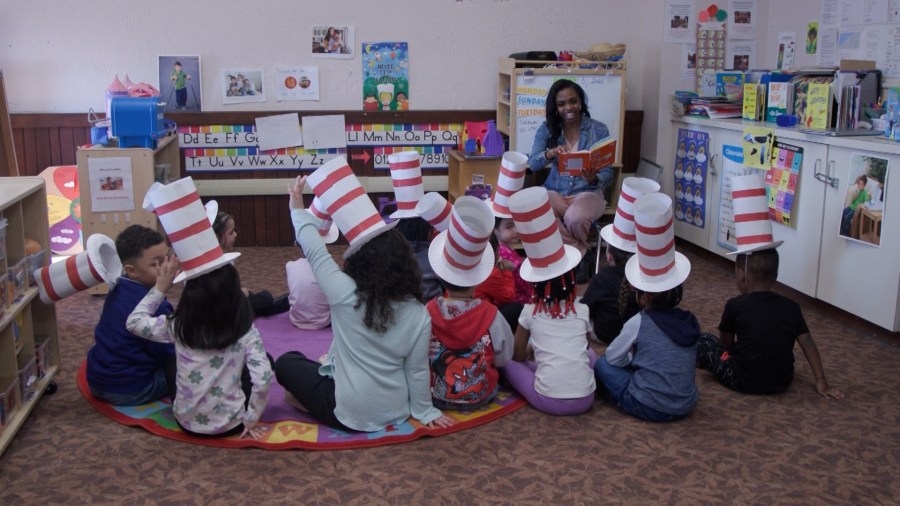Jade Leah Burns shares stories with local students during Read Across America Week