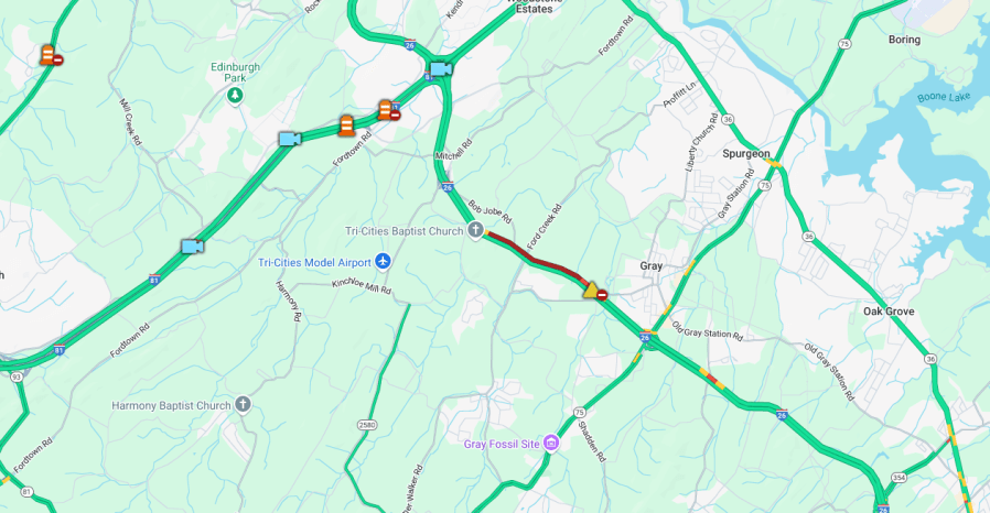 TDOT: Crash on I-26 West closes lane near Gray