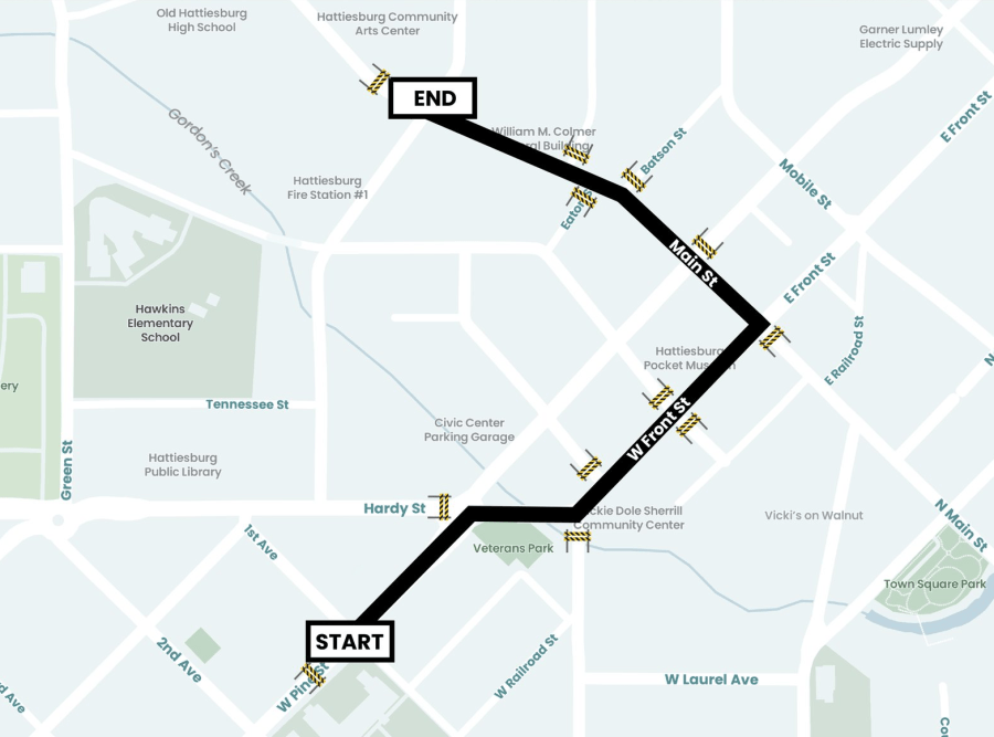 Which Hattiesburg streets will be closed for Parade of Champions?