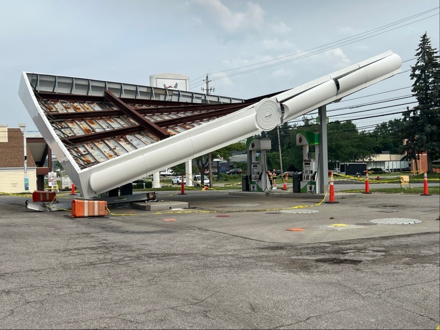 Elderly woman crashes into local gas station, partially collapsing canopy