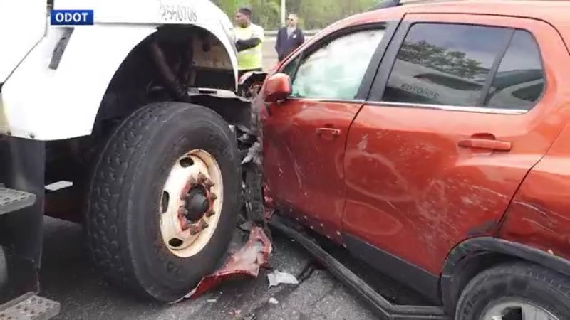 SUV slams into back of ODOT truck on I-90; officials issue warning