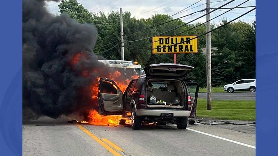 3 injured in Champion car accident, fire