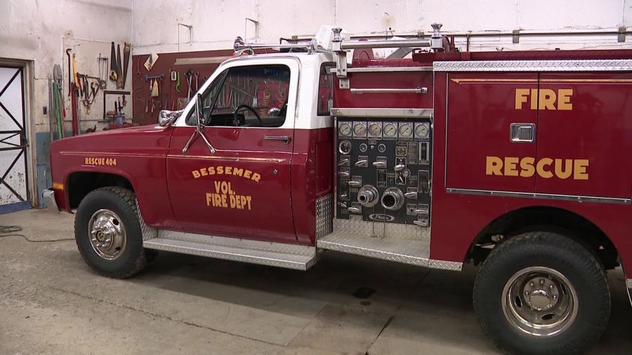 Old pumper fire truck on auction block