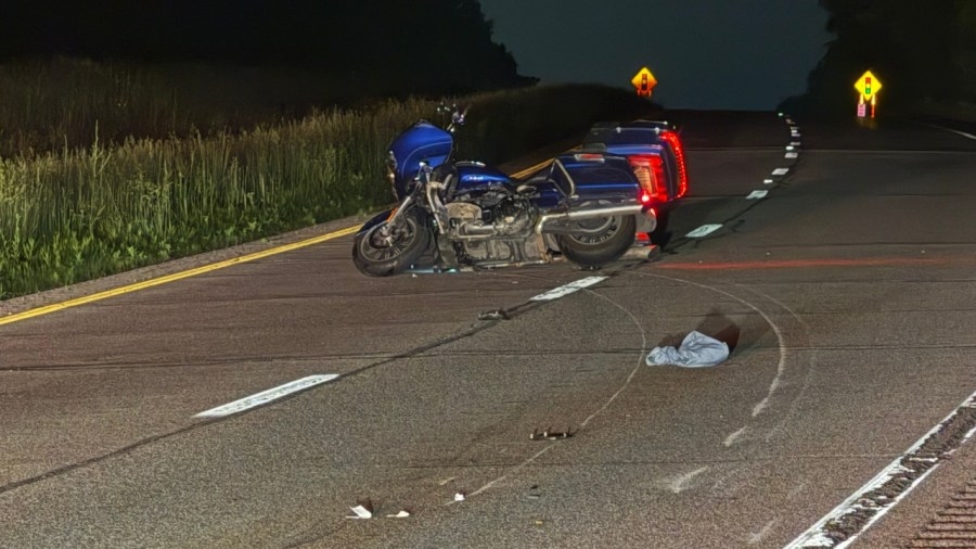 Motorcycle crashes after hitting deer, 1 taken to hospital