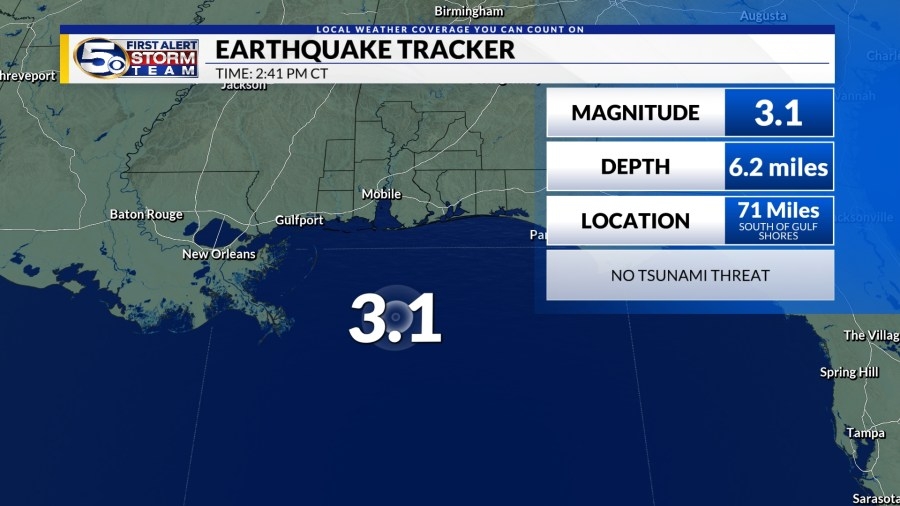 Earthquake recorded 70 miles off the coast of Gulf Shores