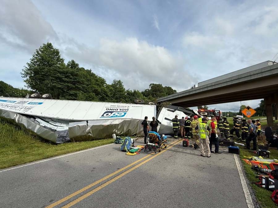 1 flown to hospital after tractor-trailer goes down embankment in Montgomery County