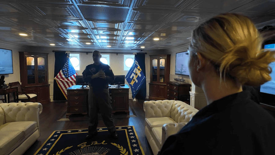 Tour the Captain's Import Cabin aboard the USS George H. W. Bush