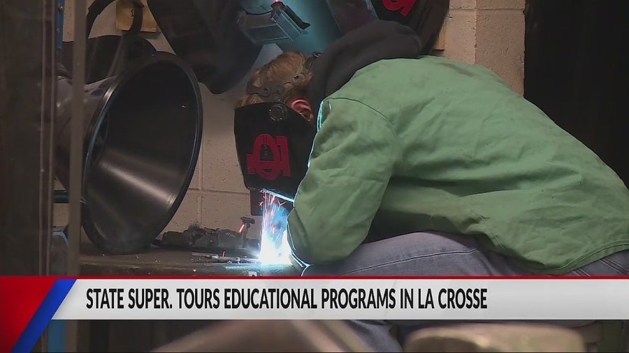 Dr. Jill Underly visits with La Crosse students in honor of Career and Technical Education Month