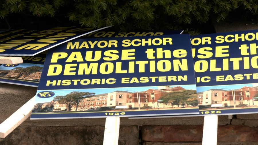 Community protesting demolition of Eastern High School
