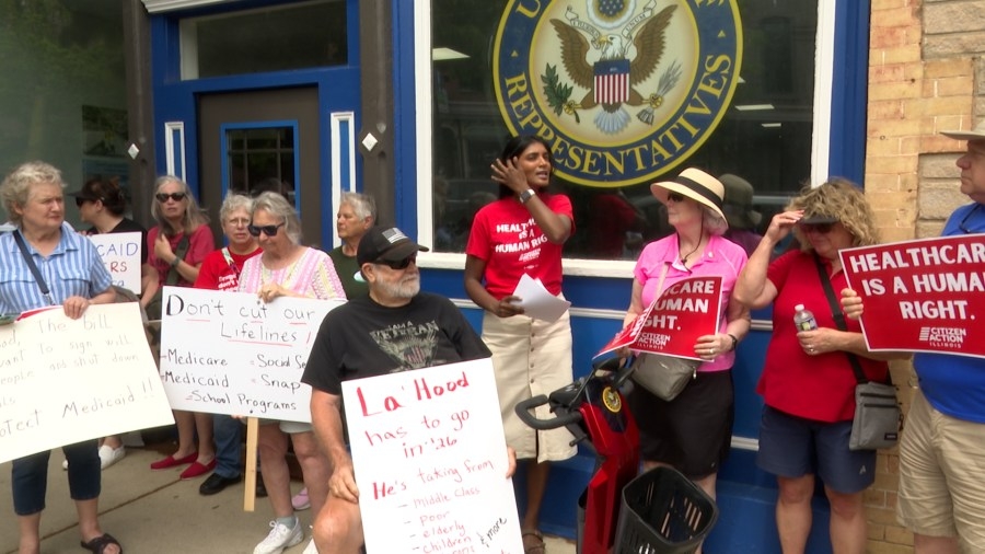 Advocacy groups hold vigil outside U.S. representative Darin LaHood's office