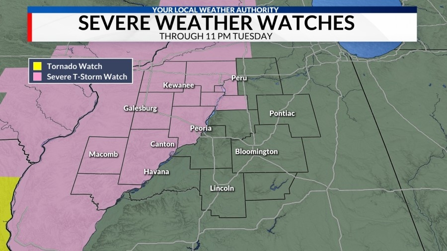 Severe T-Storm Watch issued for portions of Central Illinois through 11 pm Tuesday
