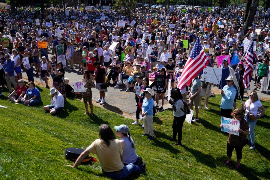 ‘Hands Off' rallies seen across North Carolina as protesters decry Trump and Musk