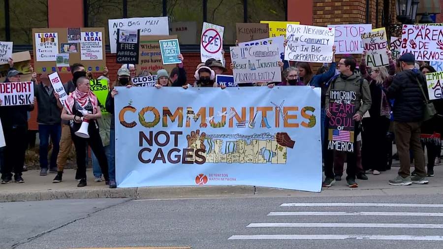 Dozens in Grand Rapids protest opening of ICE facility near Baldwin