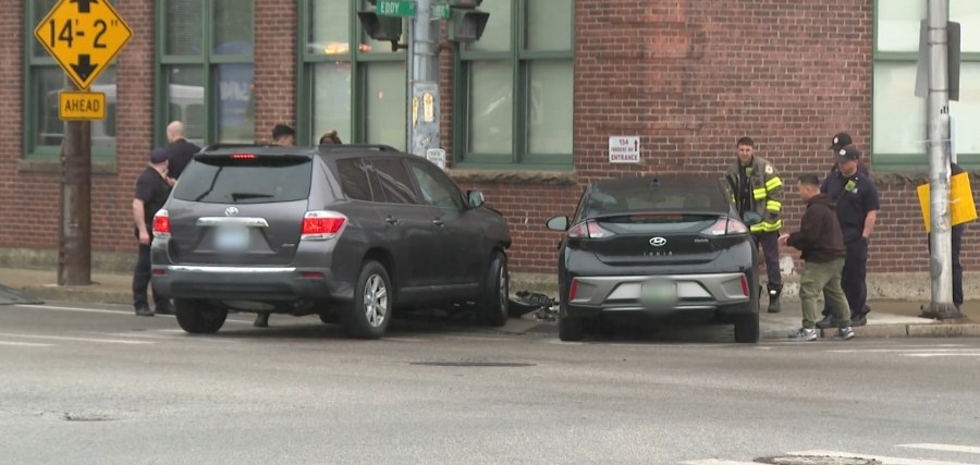 Car hits building in Providence after crash with another vehicle